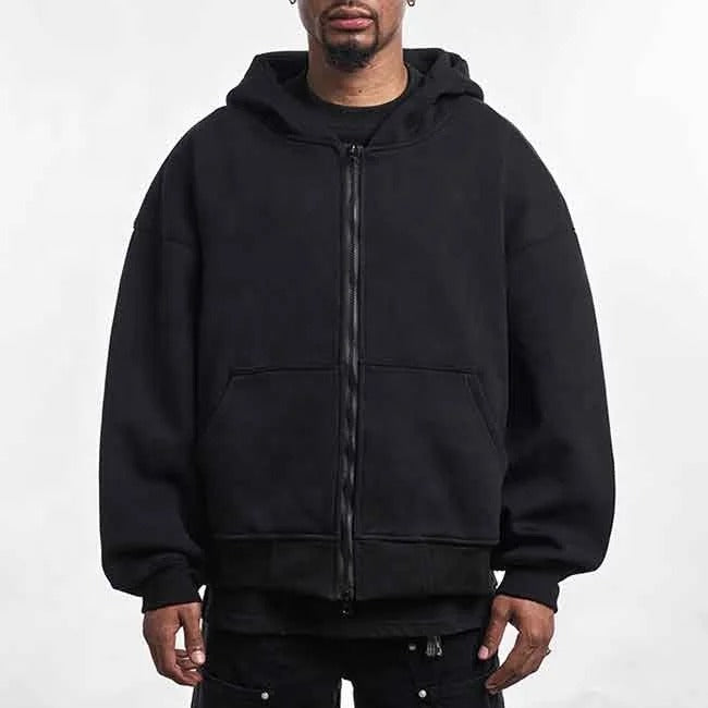 Sweat à capuche noir avec fermeture zippée