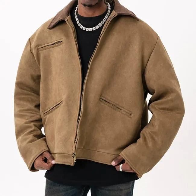 Veste marron avec fermeture zippée et col montant