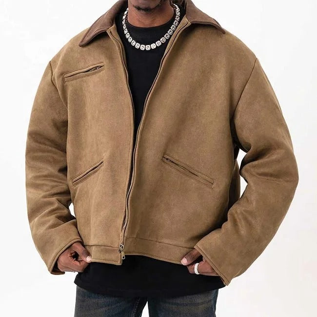 Veste marron avec fermeture zippée et col montant