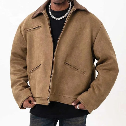 Veste marron avec fermeture zippée et col montant